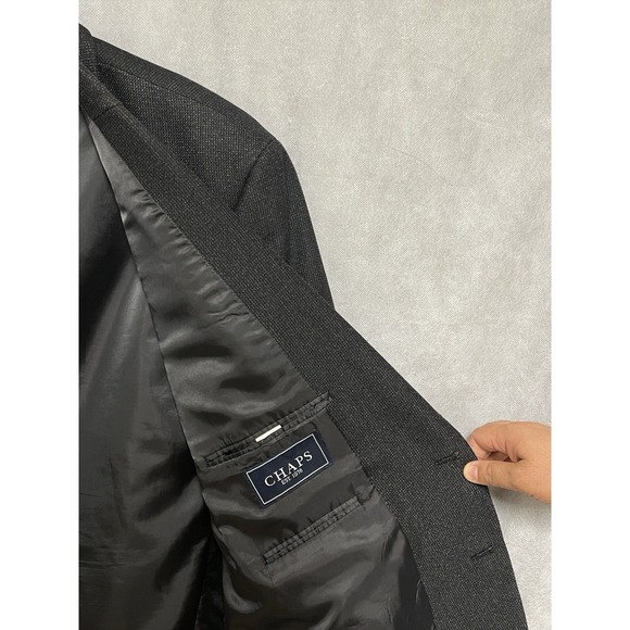 Chaps Blazer Men 50R Black Gray 2B Winter Flannel Birds Eye Ralph Lauren Luxury - Picture 8 of 10